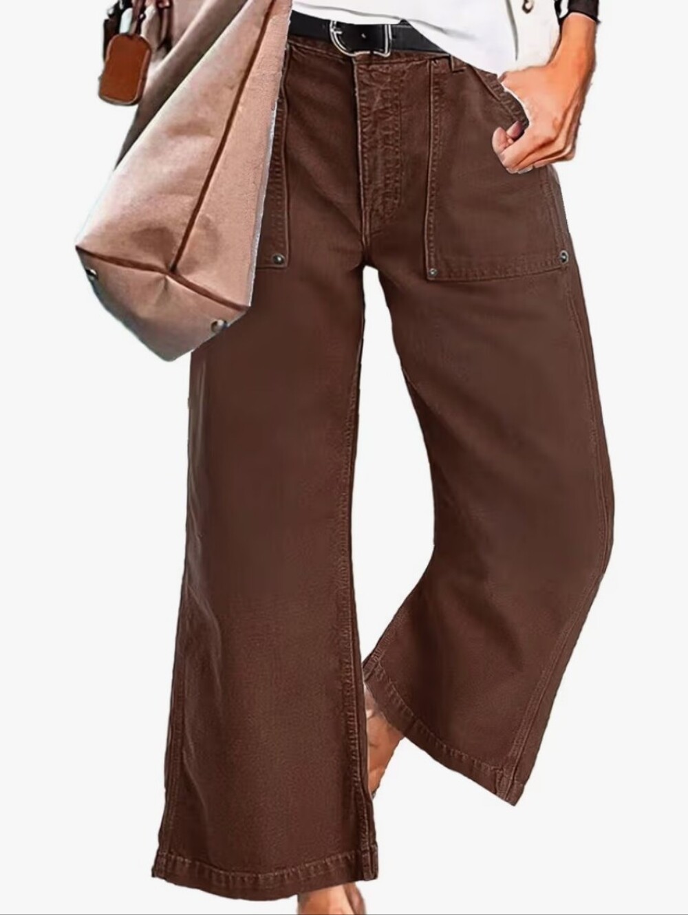 Flamingals Flap Back Pocket Mid Waist Wide Leg Crop Brown Pants NWT Medium